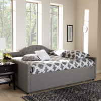 Baxton Studio CF8940-B-Grey-Daybed-F Eliza Modern and Contemporary Grey Fabric Upholstered Full Size Daybed